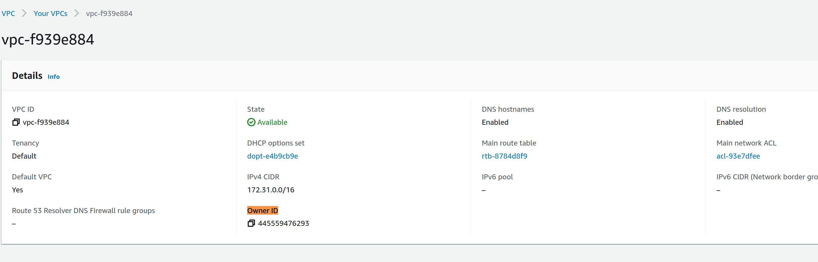 Look at Owner ID in AWS Console