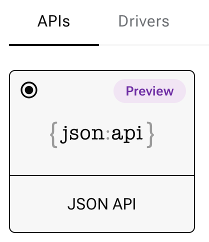 JSON API card on Connect tab for database created in Astra Portal