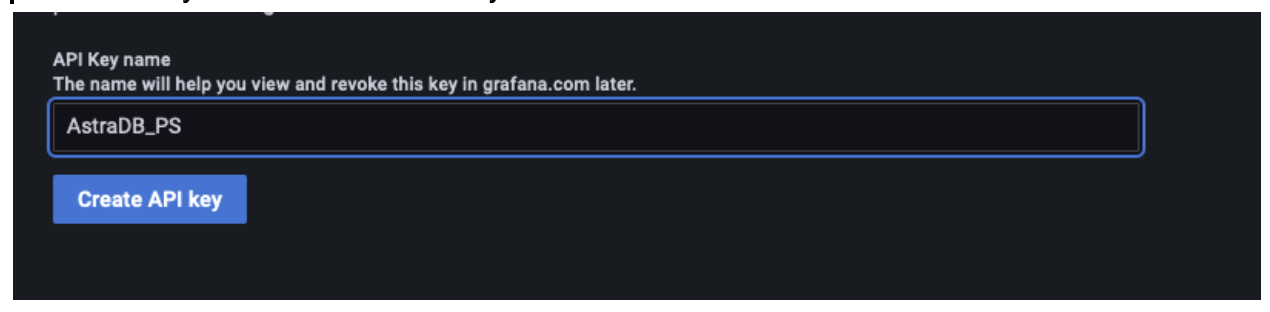Grafana Cloud Create API key option is shown.