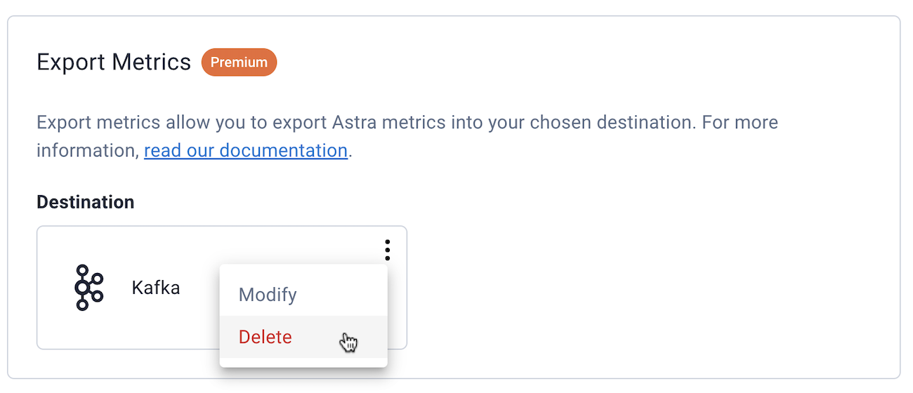 Astra DB Metrics added destination options.